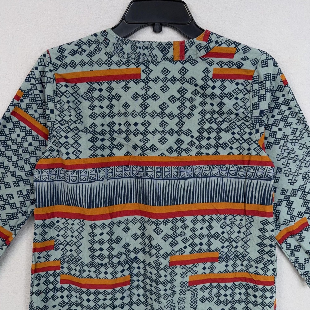 Gramicci Dress Womens Small Green Geometric Henley 3/4 Sleeve Boho Tribal Cotton - Picture 7 of 12